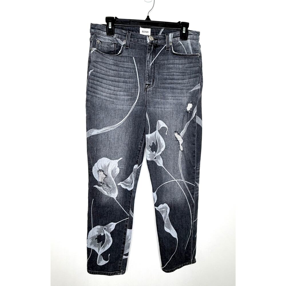 Hudson Jeans Women's Zoeey High Rise Straight Crop Floral Jeans 30 Faded Black